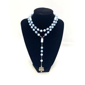 Blue Prayer Bead Pardon Crucifix with St Benedict & Miraculous Medals Rosary 19”